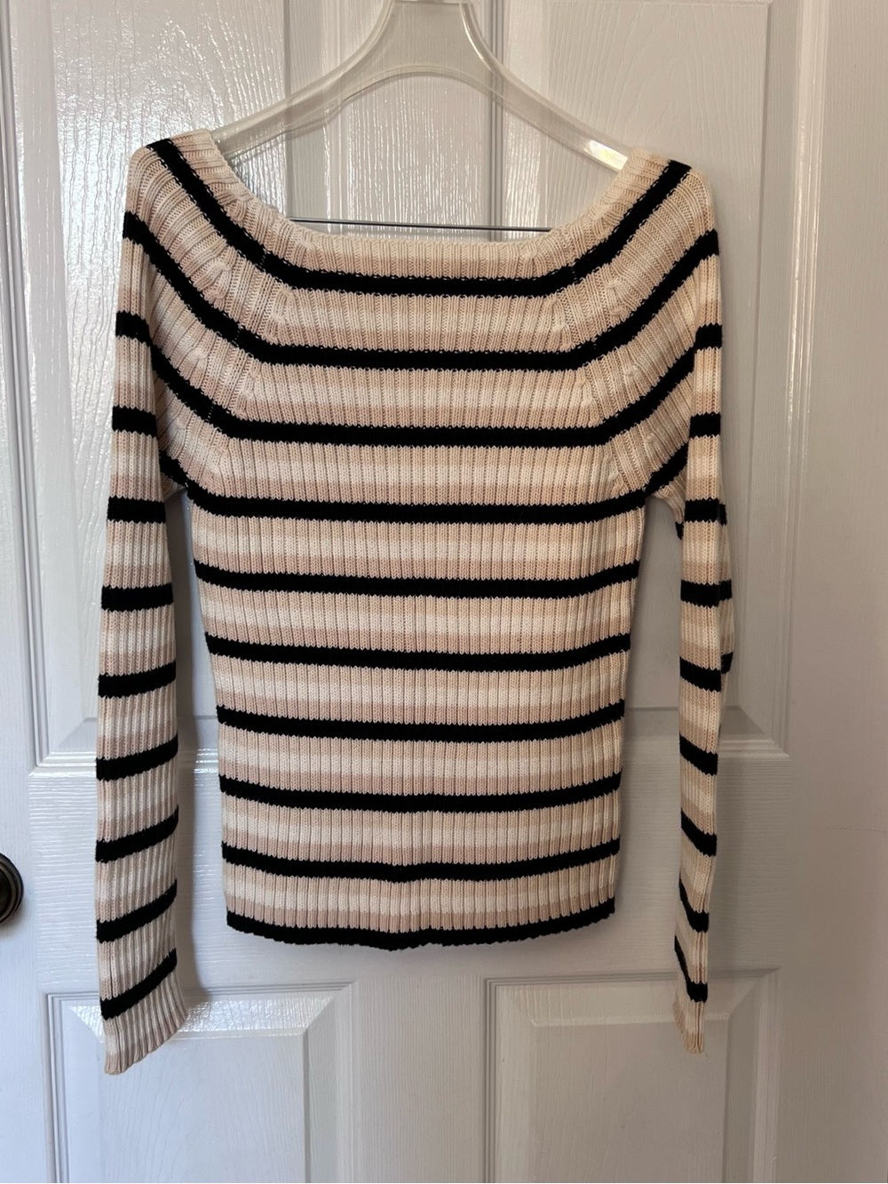 The Limited Cream and Black Off-the-Shoulder Striped Sweater Vintage